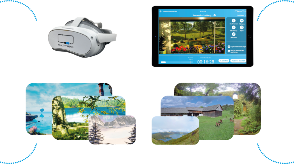 Vorstellung des Healthy Mind-Konzepts: ein Virtual Reality-Headset, ein Tablet und zahlreiche Immersionen
